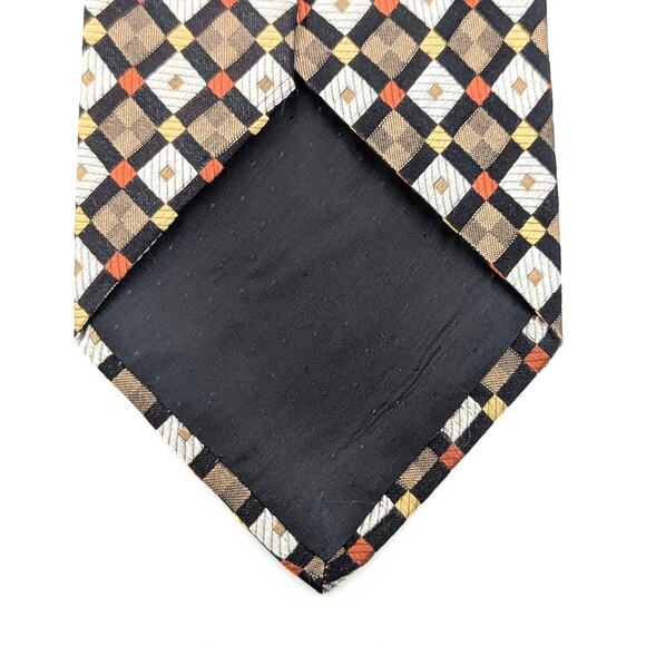 Vintage Emilio Romano Mens Tie Silk Geometric Metallic Black Silver Copper Gold - Picture 6 of 8